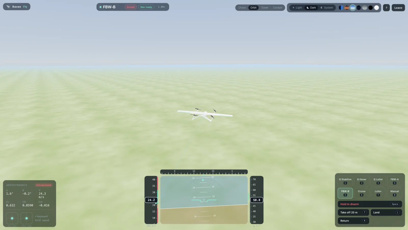 Raven flying in the browser with Gazebo flight instruments
