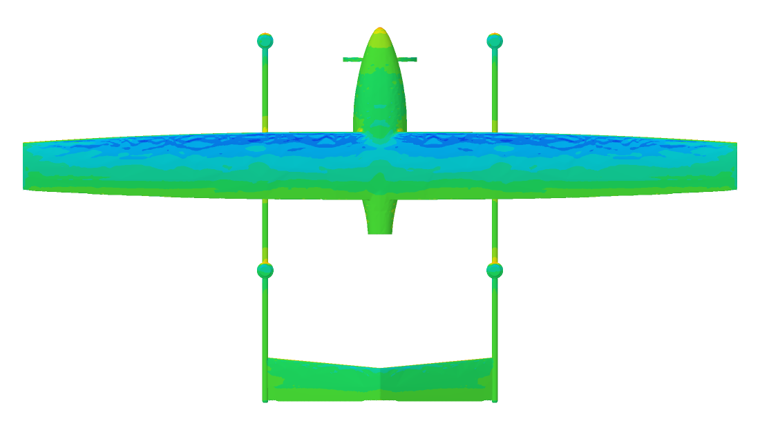 Upper surface. Seen from above, nose up, in 12 bands of Cp.